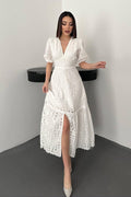 WHITE LACE EMBROIDERED MAXI DRESS