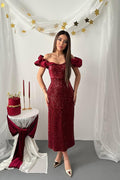 BURGUNDY SEQUINED SLEEVELESS DRESS