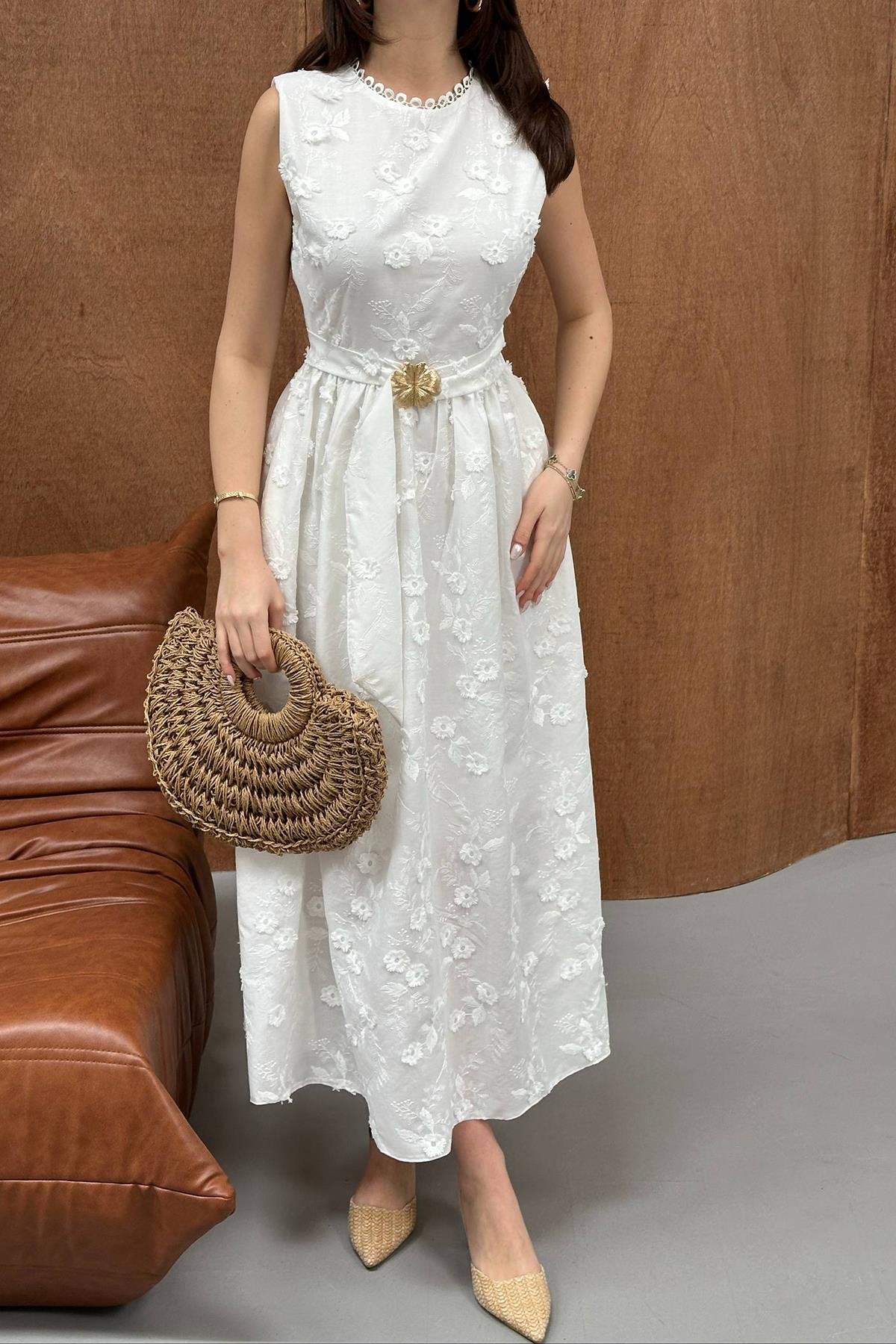 OFF-WHITE 3D EMBROIDERED MAXI DRESS