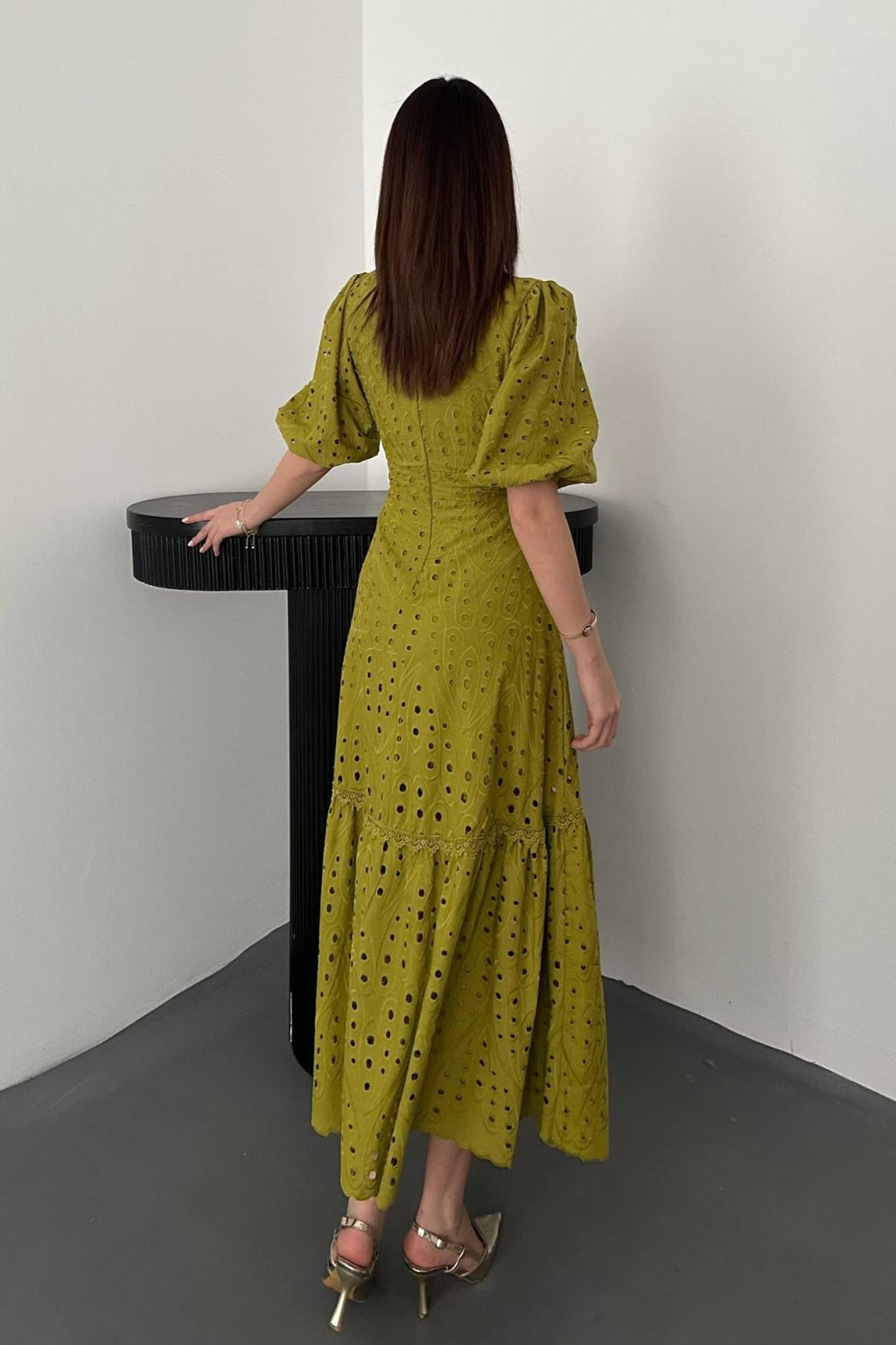 PISTACHIO GREEN LACE EMBROIDERED MAXI DRESS