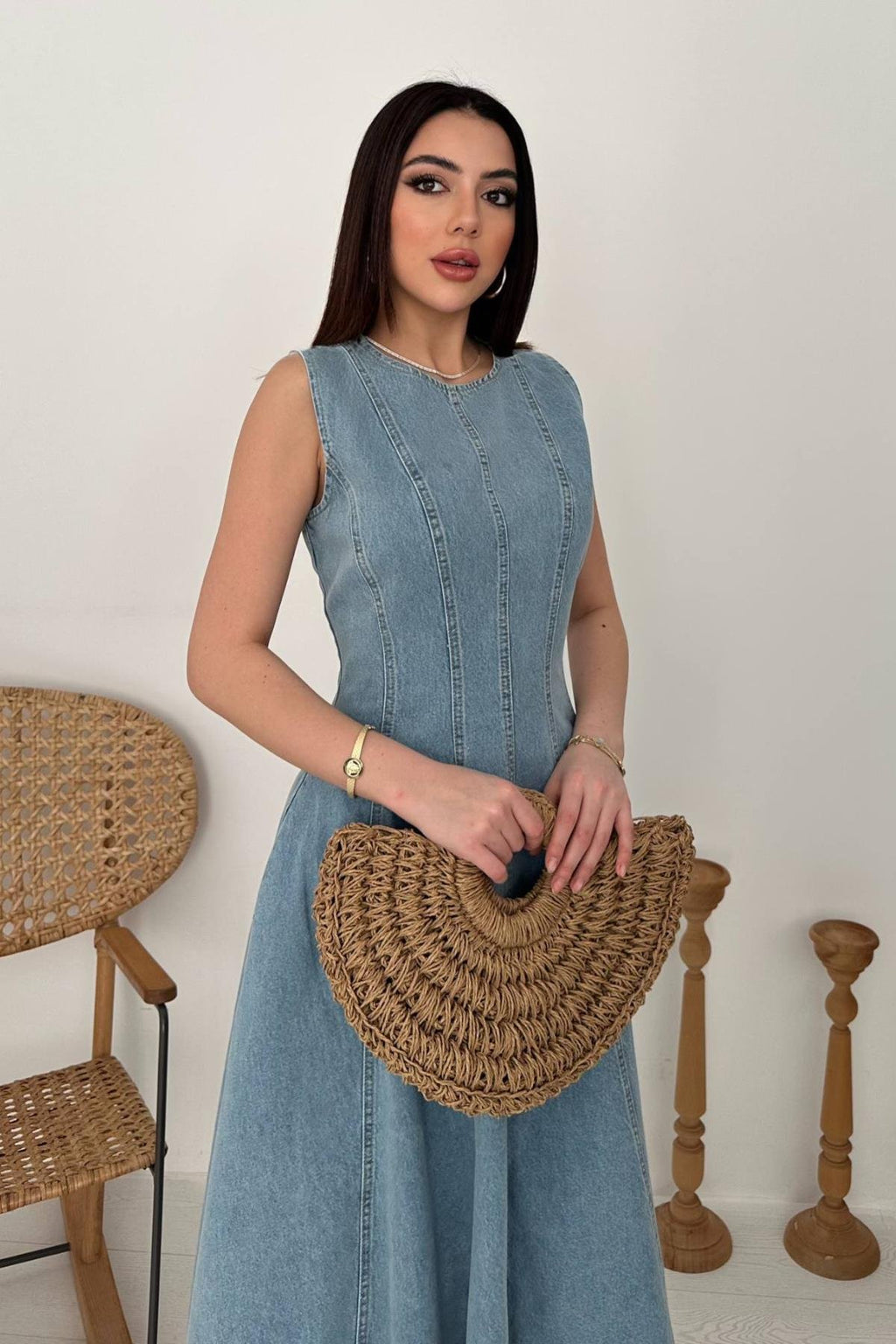 SNOW WASH DENIM MIDI DRESS