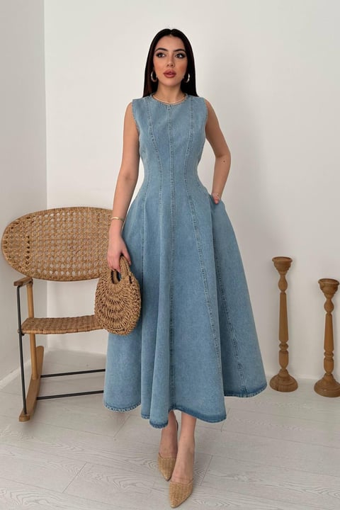 SNOW WASH DENIM MIDI DRESS