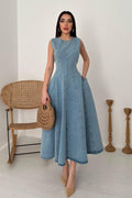 SNOW WASH DENIM MIDI DRESS