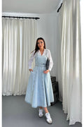SNOW WASH BANDED DENIM MIDI DRESS