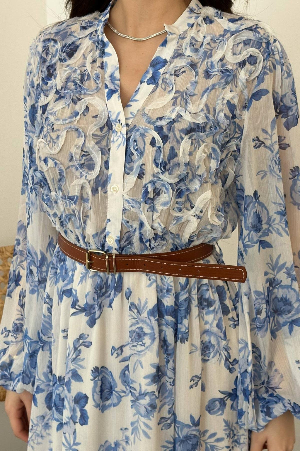 BLUE PIPING DETAIL MAXI DRESS