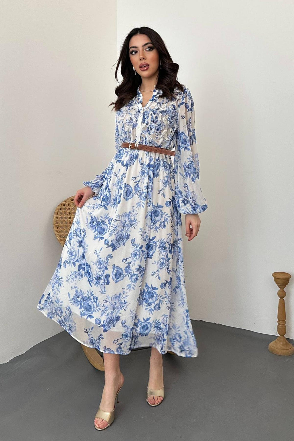 BLUE PIPING DETAIL MAXI DRESS