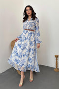 BLUE PIPING DETAIL MAXI DRESS
