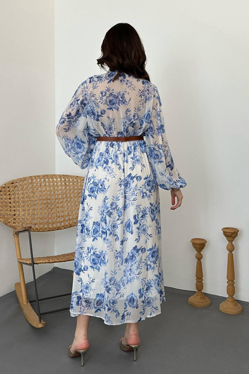 BLUE PIPING DETAIL MAXI DRESS