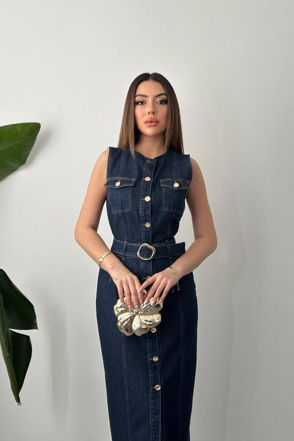BLUE BUTTONED DENIM DRESS