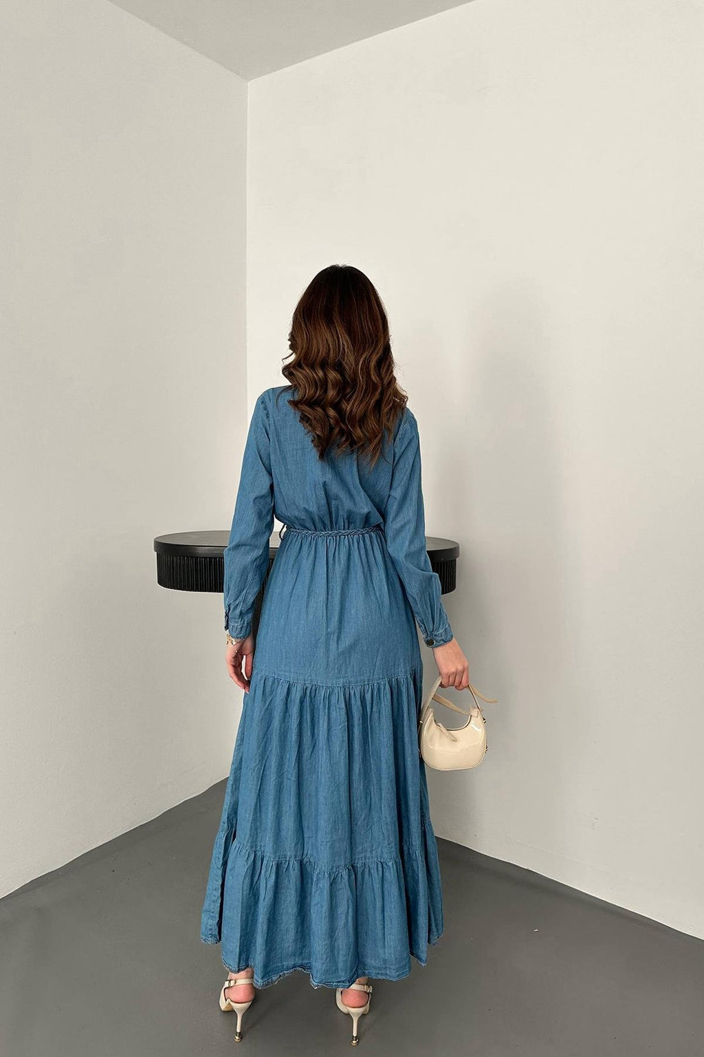 BLUE DENIM SHIRT MIDI DRESS