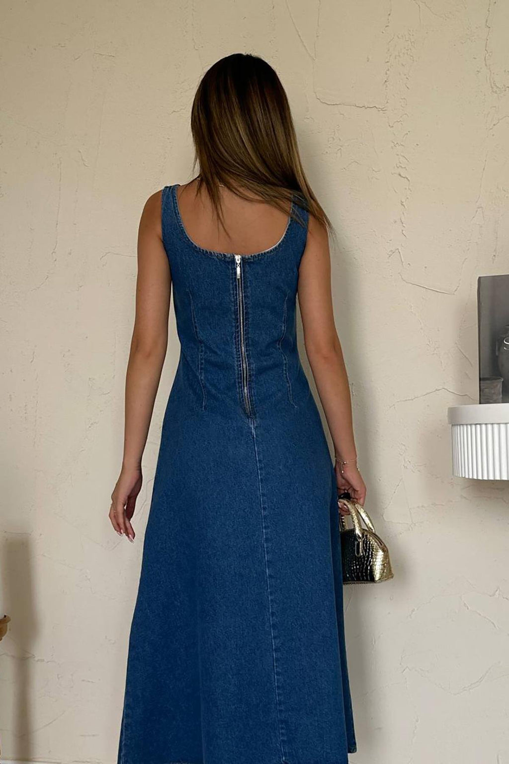 BLUE DENIM MIDI DRESS