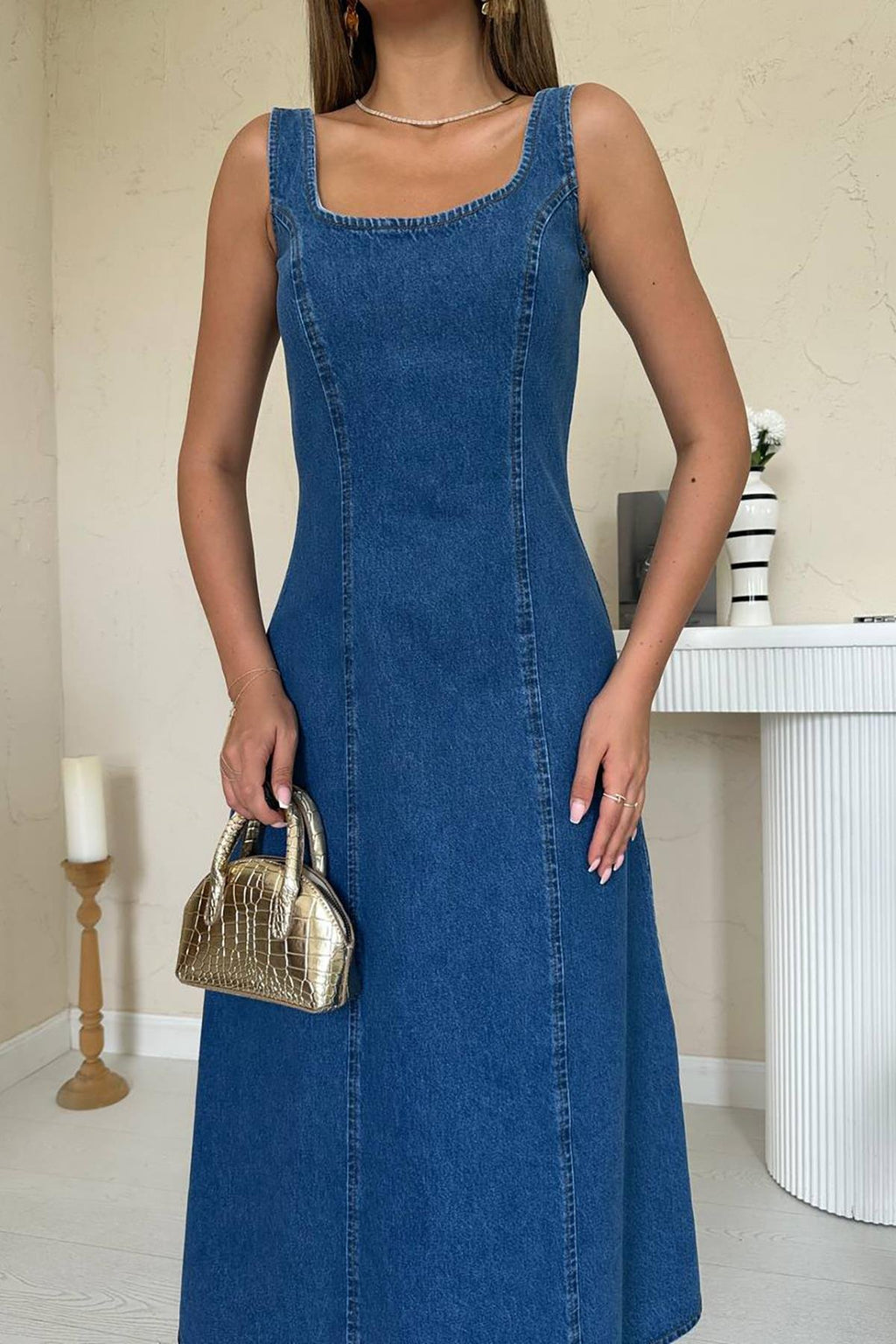 BLUE DENIM MIDI DRESS