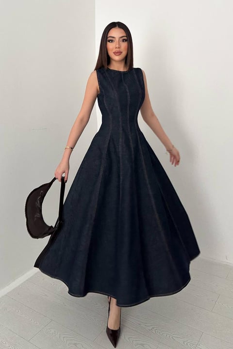 BLUE DENIM MIDI DRESS