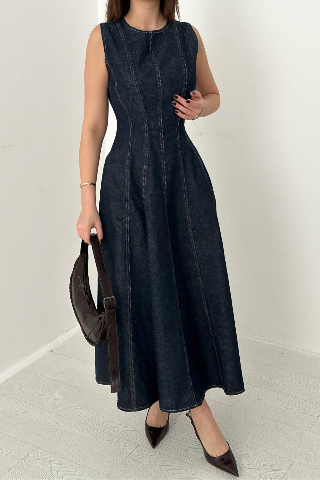 BLUE DENIM MIDI DRESS