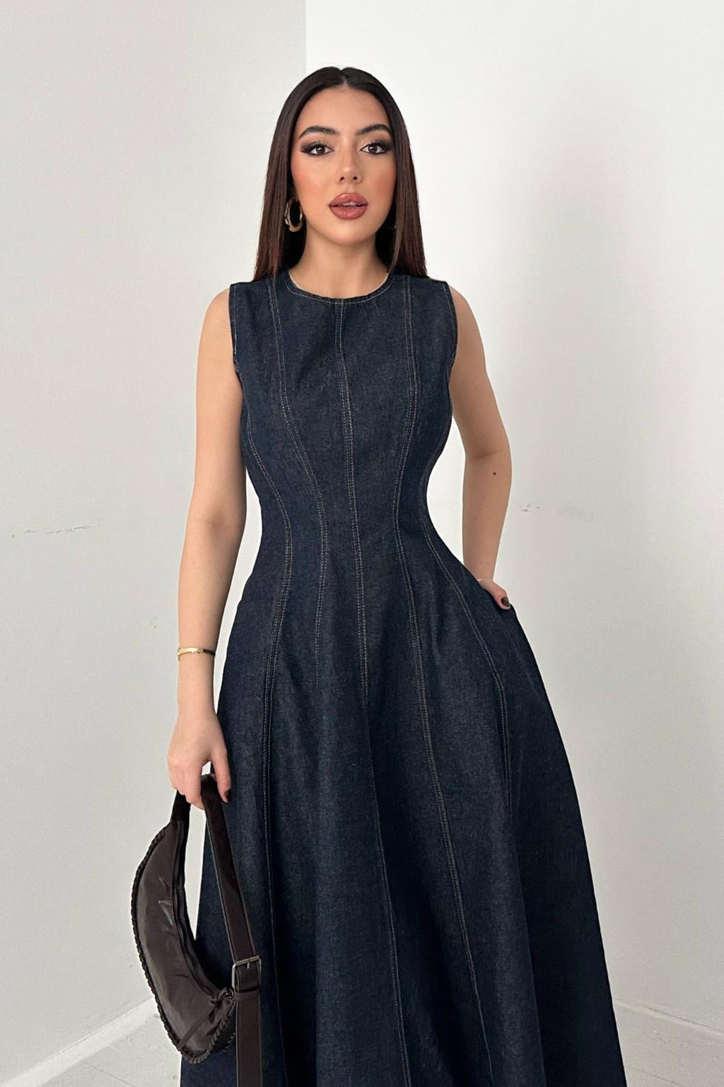 BLUE DENIM MIDI DRESS