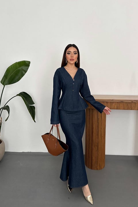 BLUE RAW DENIM TWO-PIECE SET