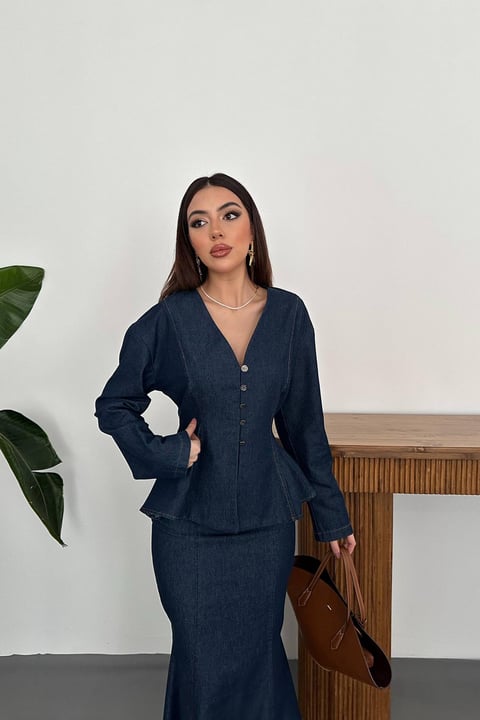 BLUE RAW DENIM TWO-PIECE SET