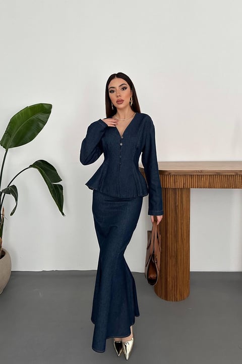 BLUE RAW DENIM TWO-PIECE SET