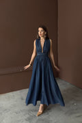 BLUE TENCEL TIE-UP MAXI DRESS