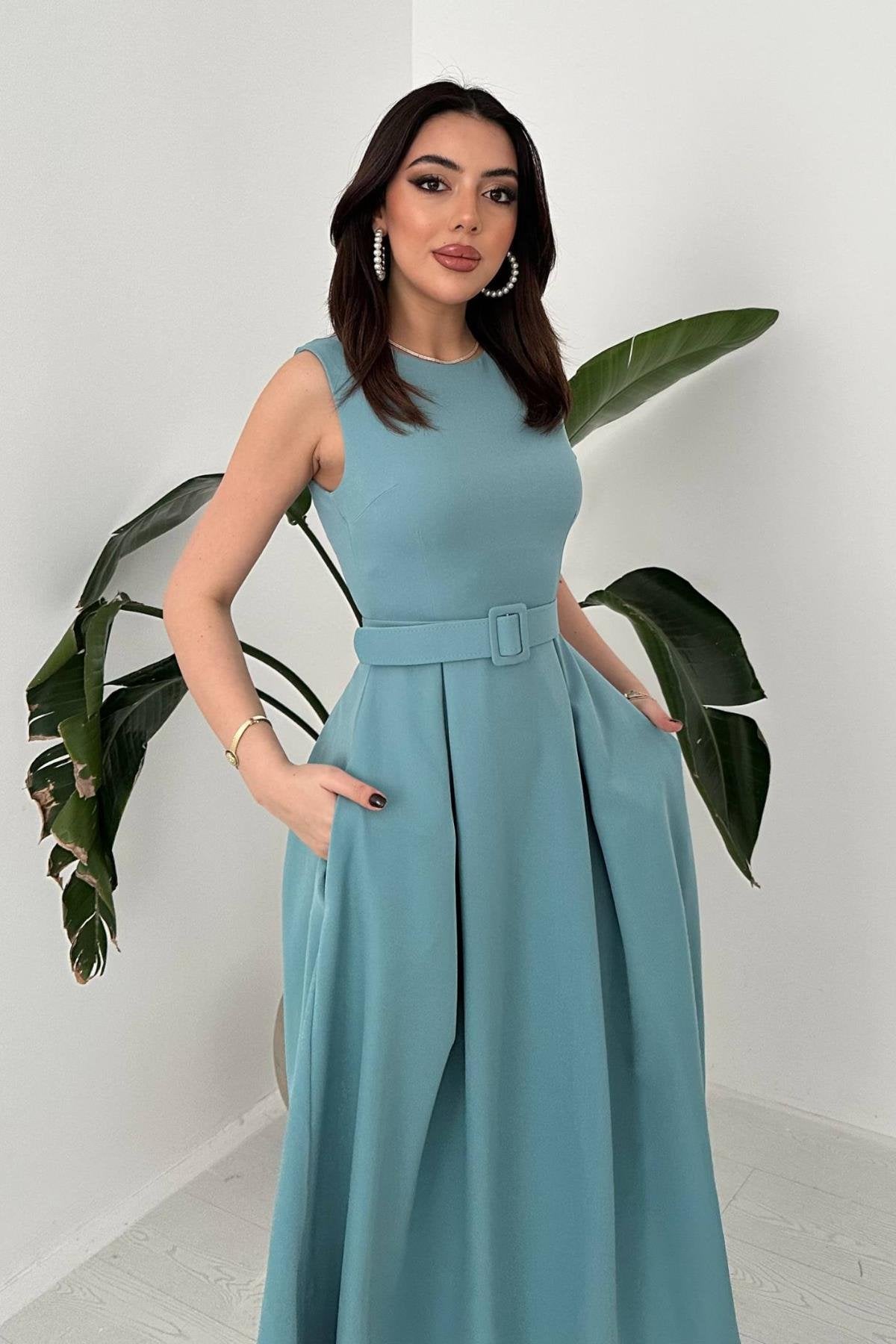 MINT HALTER NECK FLARED MAXI DRESS