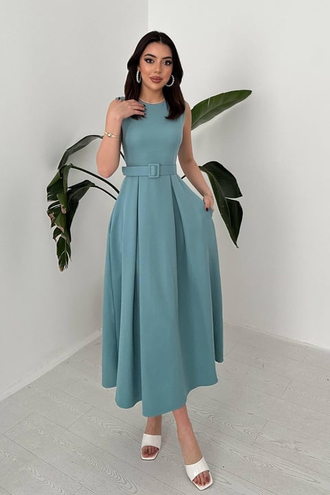 MINT HALTER NECK FLARED MAXI DRESS