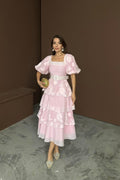 PINK BALLOON SLEEVE LAYERED MAXI DRESS