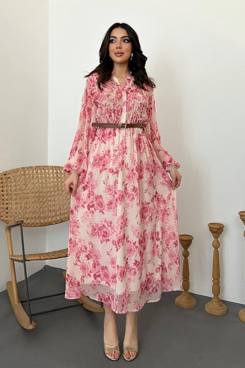 PINK PIPING DETAIL MAXI DRESS
