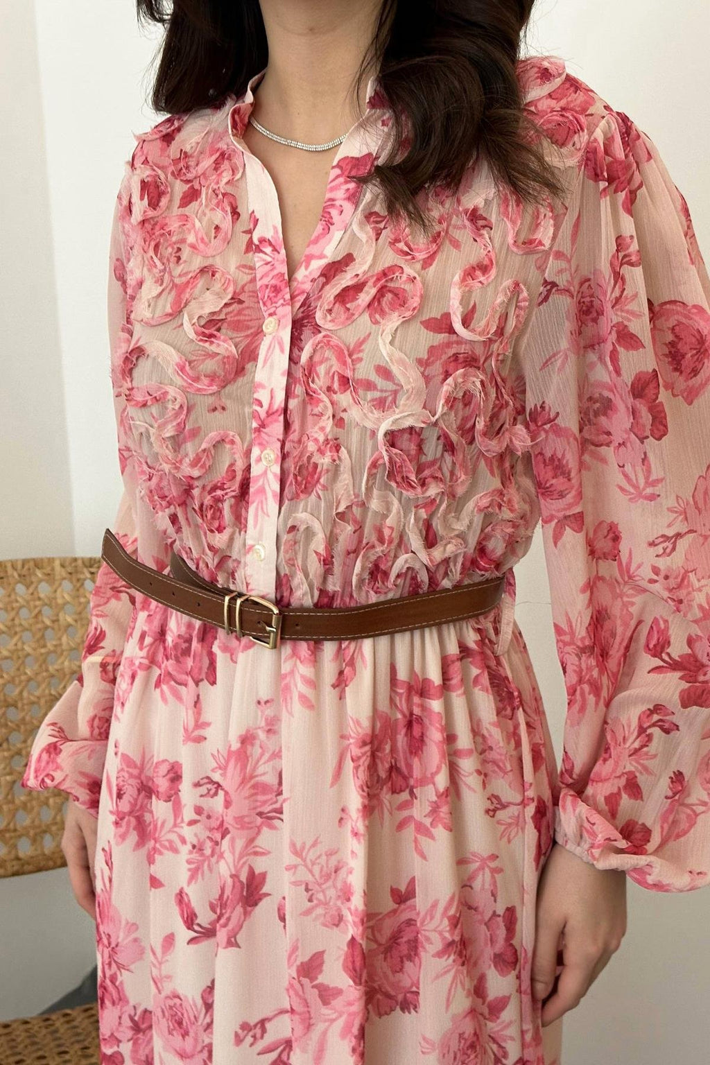 PINK PIPING DETAIL MAXI DRESS
