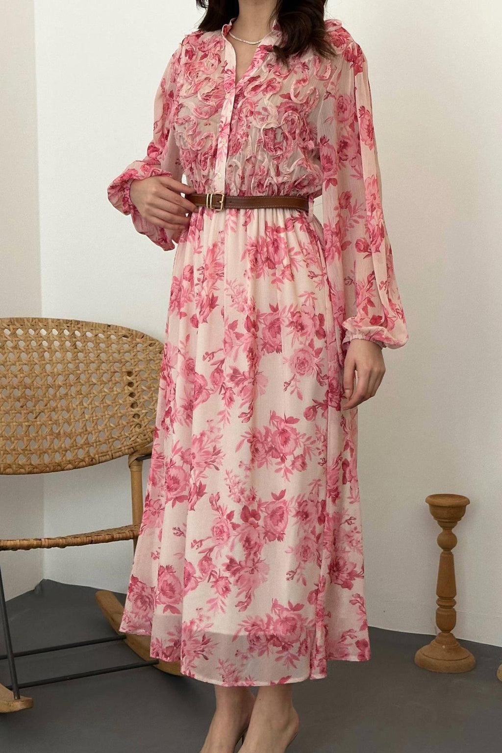 PINK PIPING DETAIL MAXI DRESS