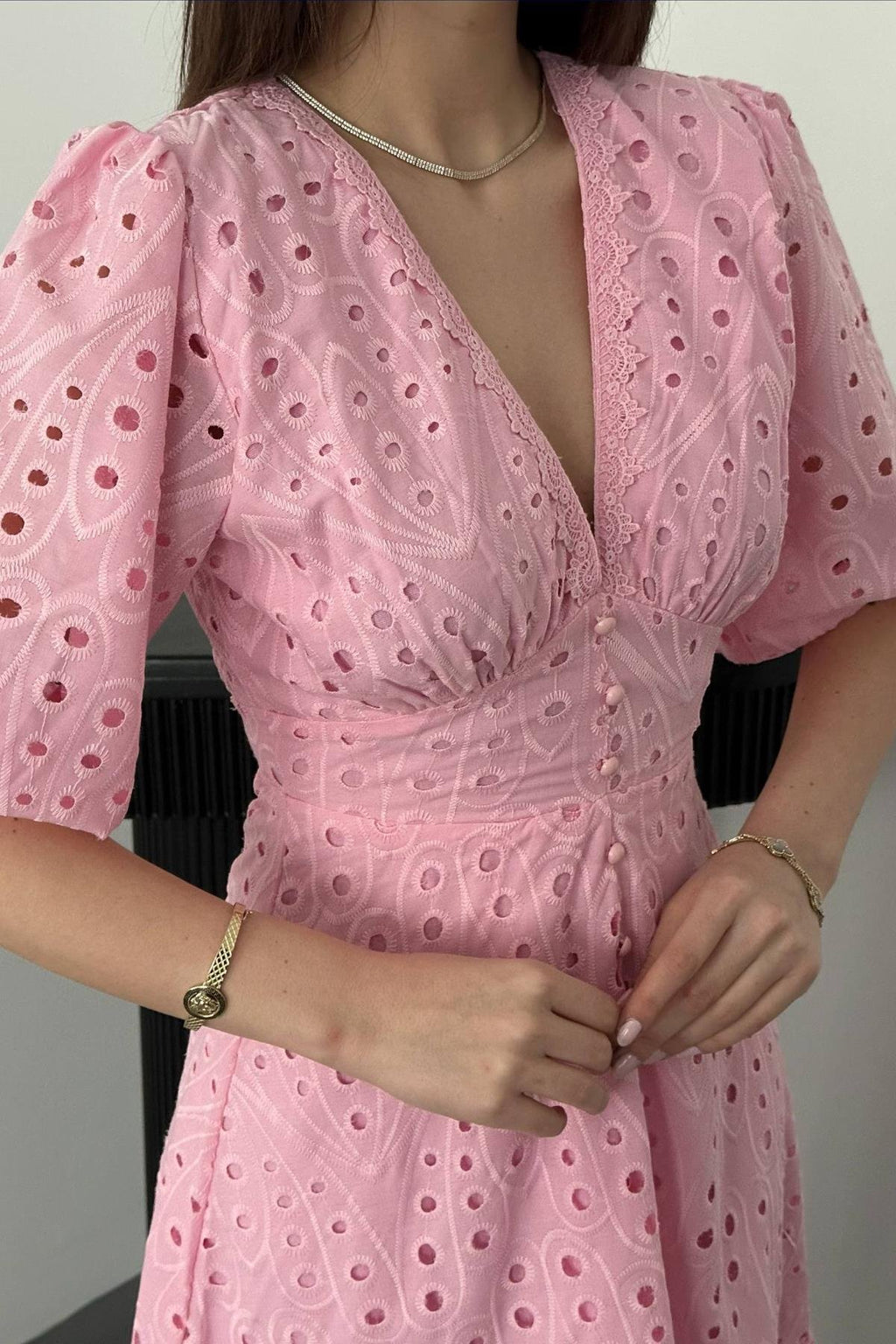 PINK LACE EMBROIDERED MAXI DRESS