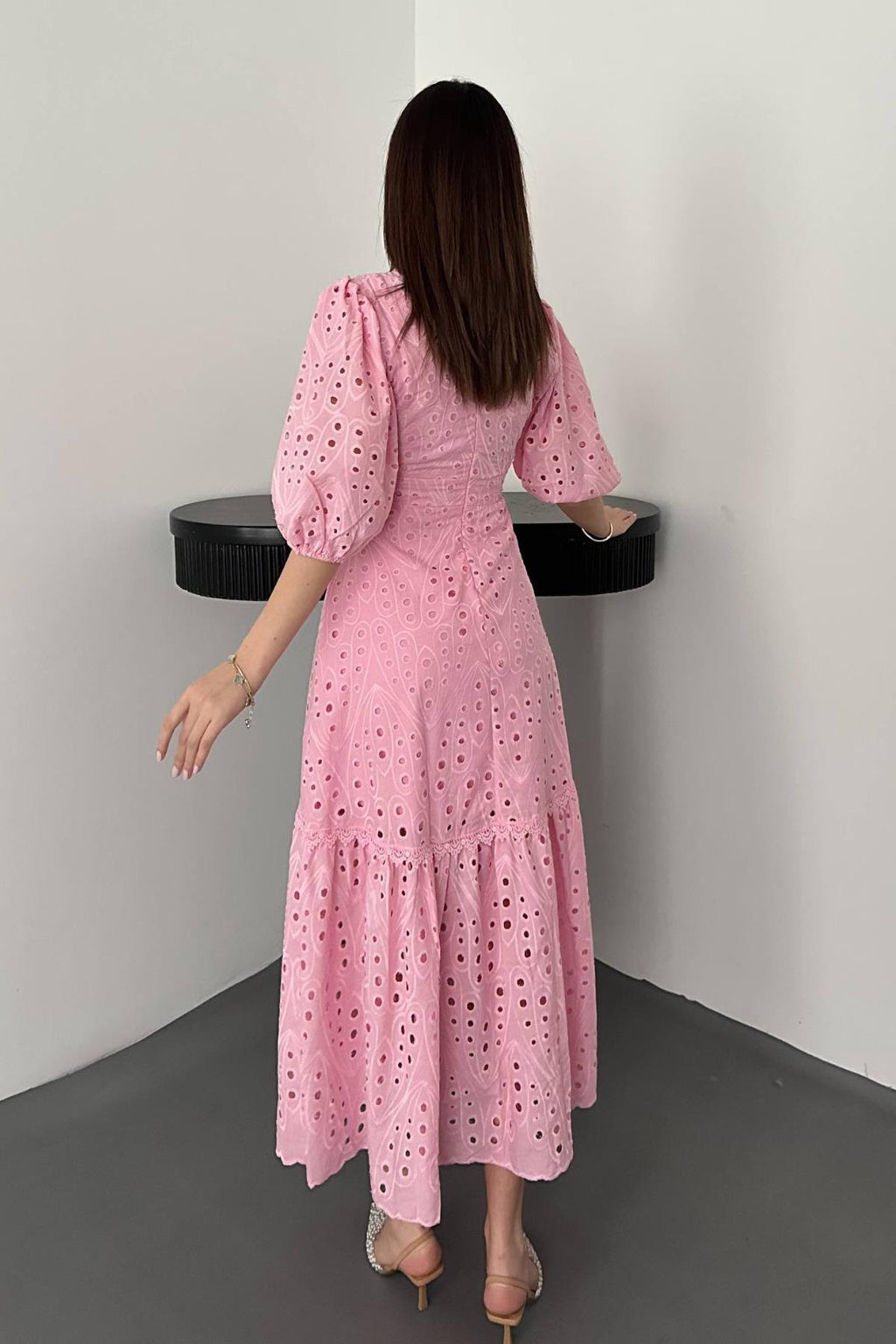 PINK LACE EMBROIDERED MAXI DRESS