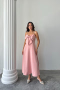 PINK DRESS WITH PEARL STRAP DETAIL