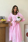 PINK EMBROIDERED MAXI DRESS WITH ELASTIC SLEEVES