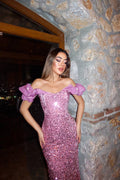 POWDER PINK SLEEVELESS SEQUIN MAXI DRESS