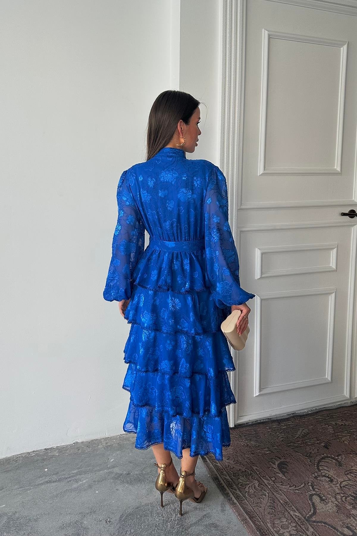 BLUE STRIPED LAYERED MAXI DRESS