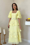 YELLOW BALLOON SLEEVE LAYERED MAXI DRESS