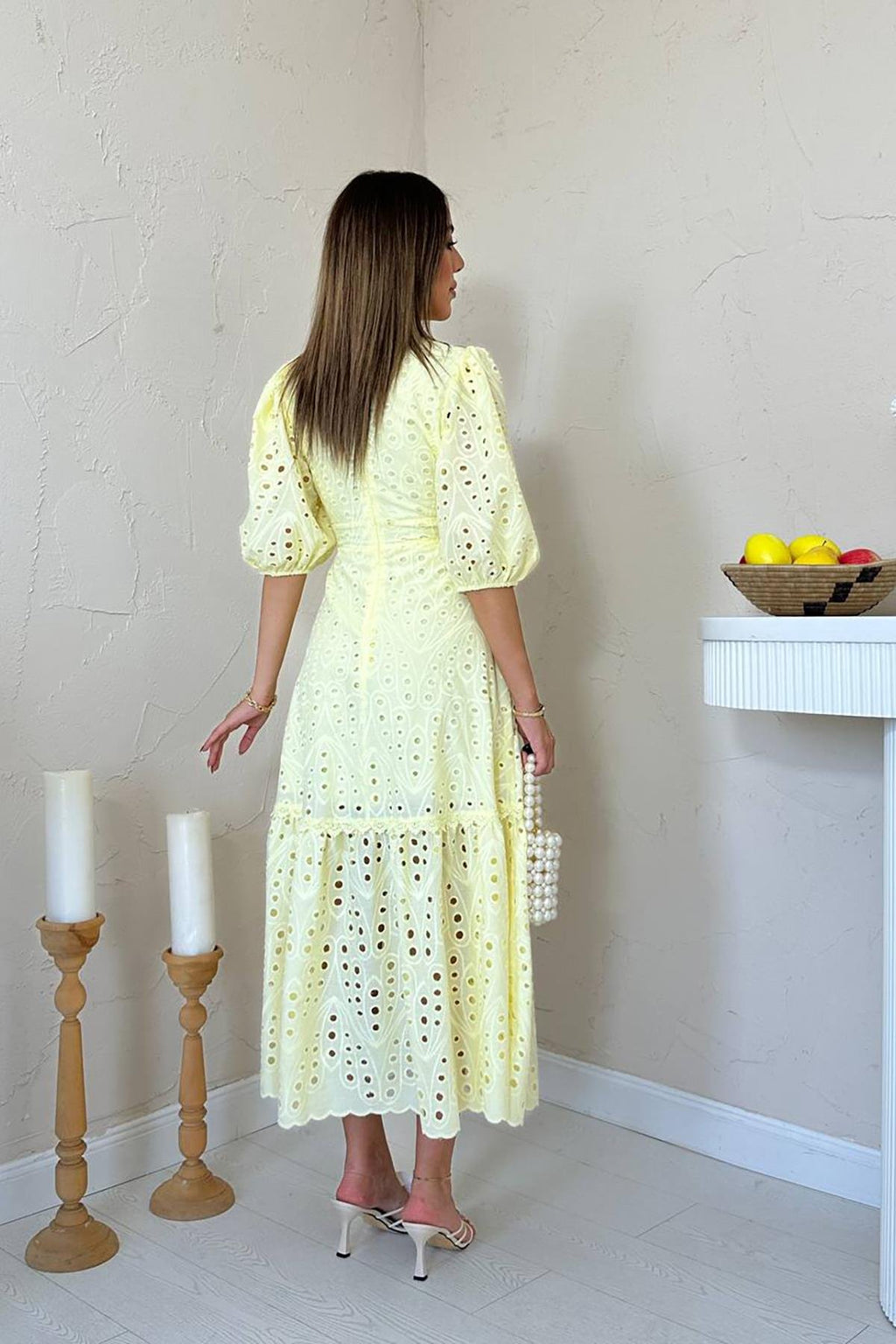 YELLOW LACE EMBROIDERED MAXI DRESS