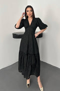 BLACK LACE EMBROIDERED MAXI DRESS