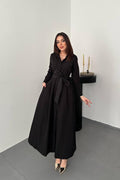 BLACK BUTTON-DOWN POPLIN MIDI DRESS