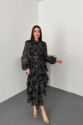 BLACK LAYERED JACQUARD MAXI DRESS