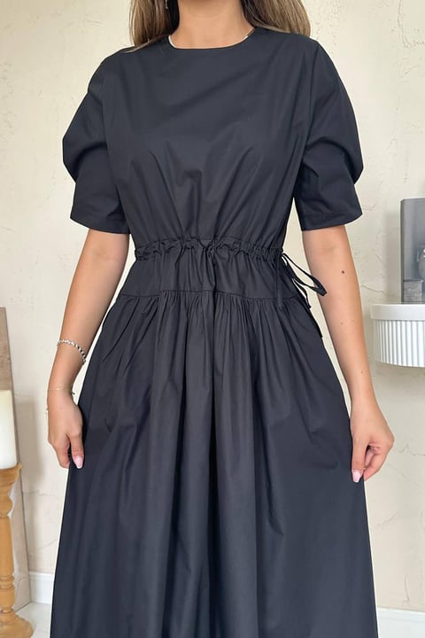 BLACK TUNNEL DETAIL POPLIN MIDI DRESS