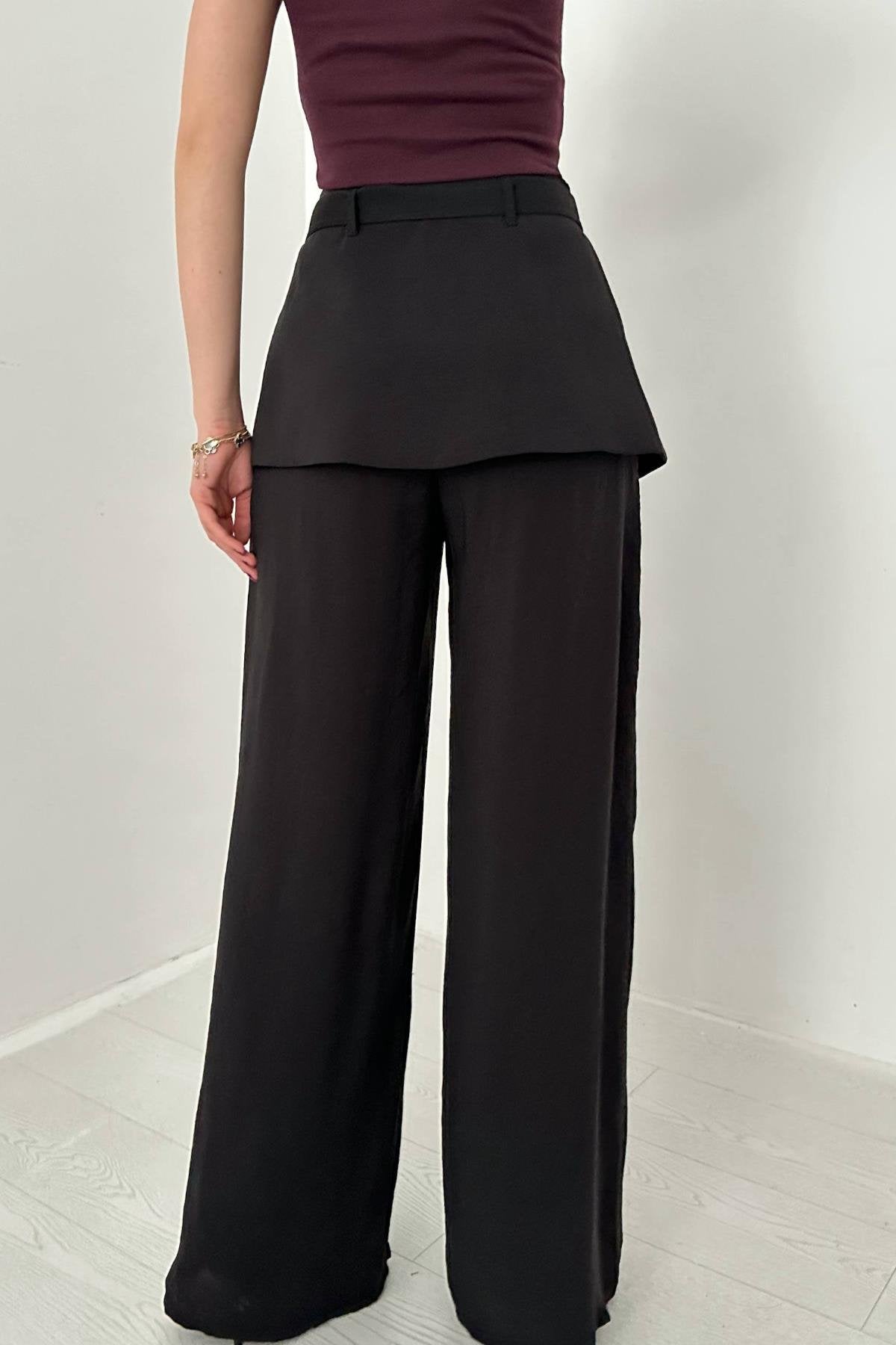 BLACK COVERED WAIST TROUSERS