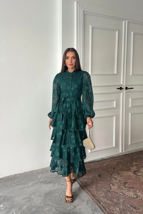 EMERALD RIBBED LAYERED MAXI DRESS