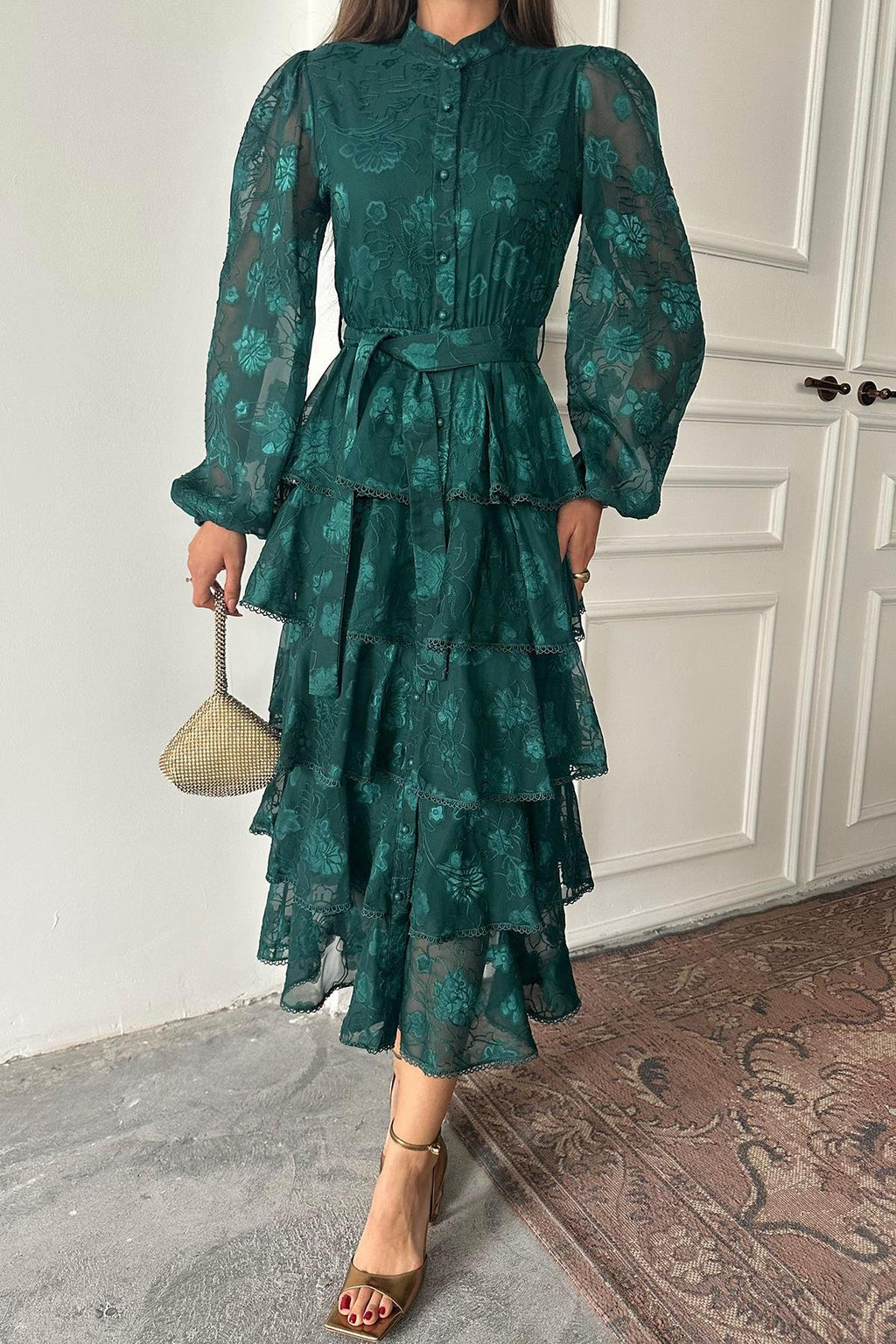 EMERALD RIBBED LAYERED MAXI DRESS