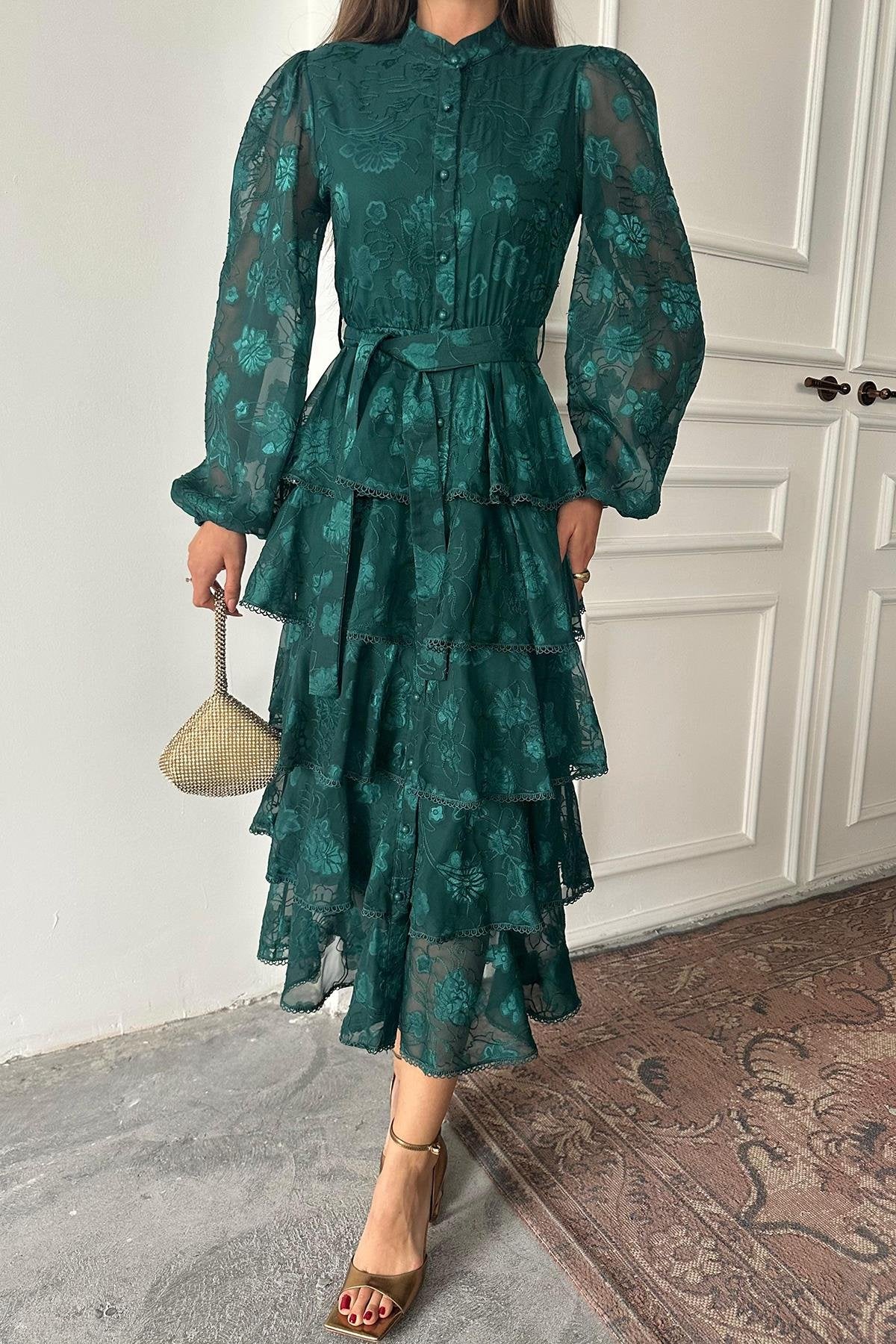 EMERALD RIBBED LAYERED MAXI DRESS