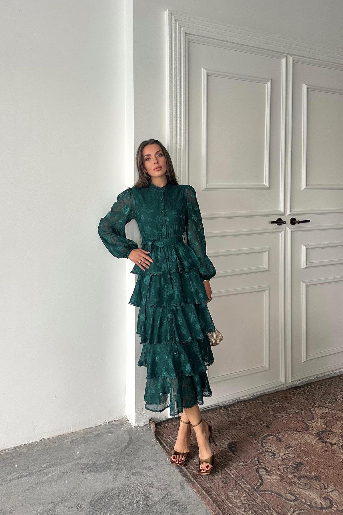 EMERALD RIBBED LAYERED MAXI DRESS