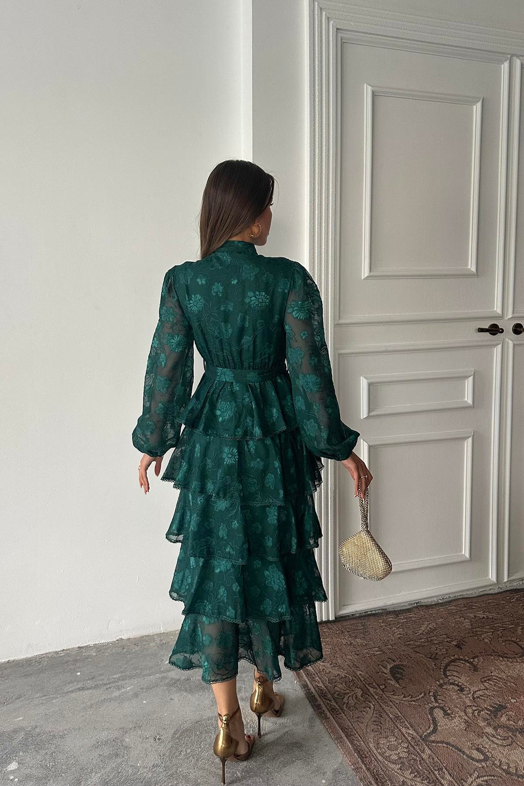 EMERALD RIBBED LAYERED MAXI DRESS