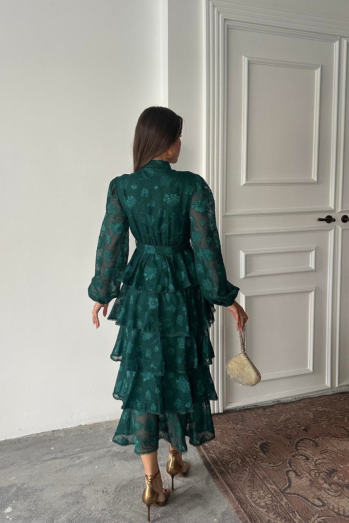 EMERALD RIBBED LAYERED MAXI DRESS
