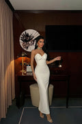WHITE BOW DETAIL STRAPLESS MAXI DRESS