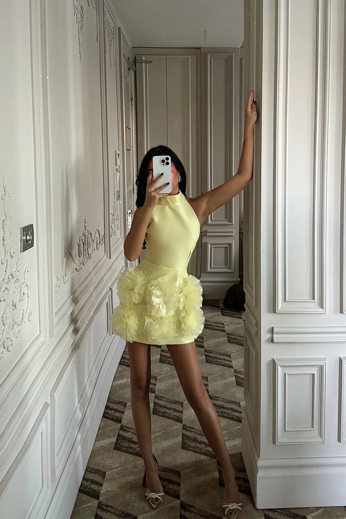 YELLOW FREYYA MINI DRESS WITH ROSE HEM